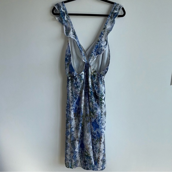 Tularosa Blue Multi Print Lace Trim Scallop Strap Dress Size Medium - Picture 4 of 9